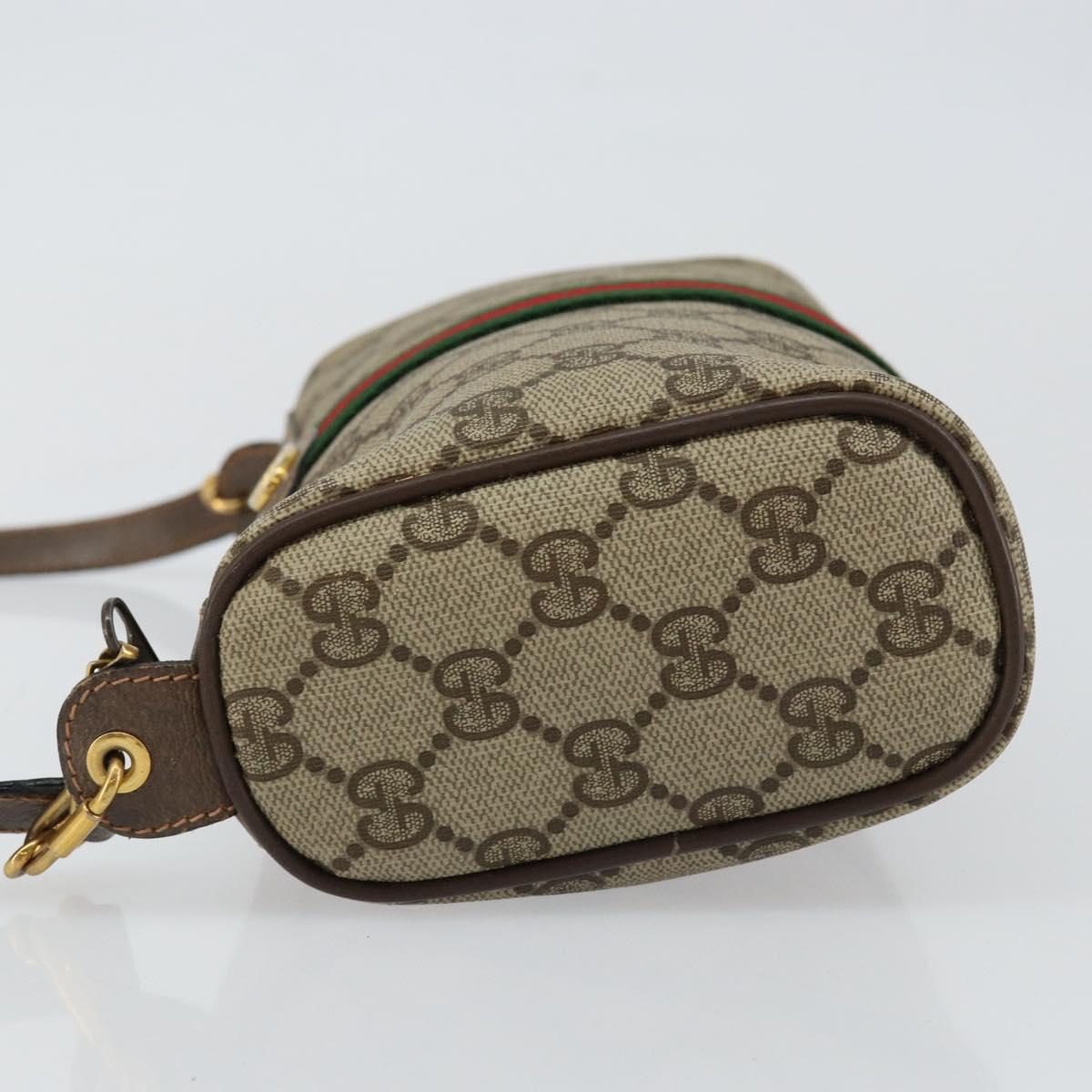 GUCCI GG Canvas Web Sherry Line Shoulder Bag PVC Leather Beige Red Auth 146145