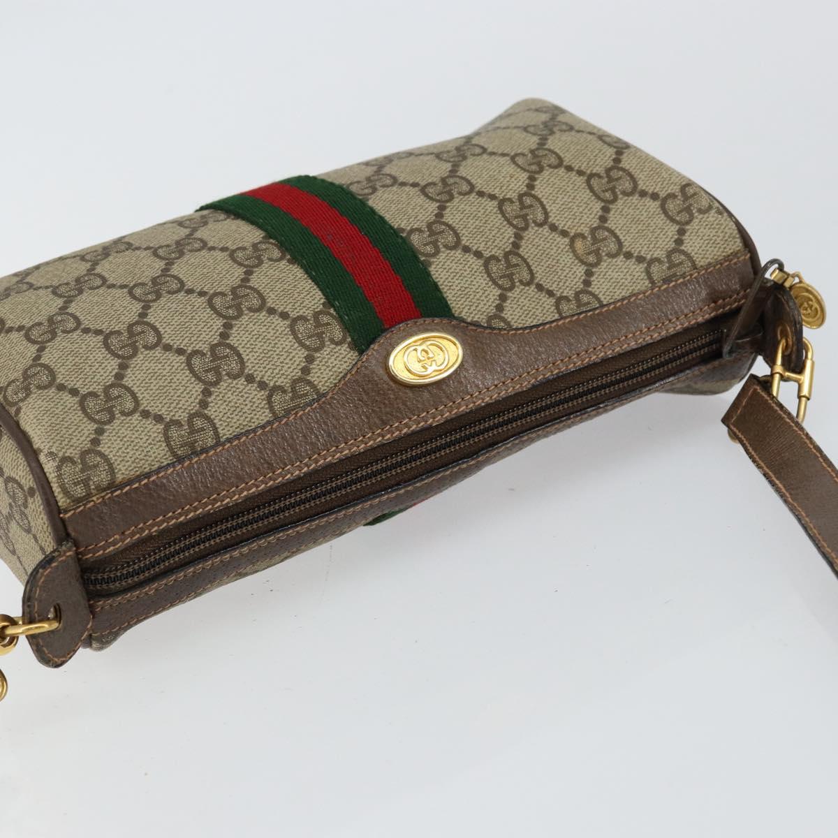 GUCCI GG Canvas Web Sherry Line Shoulder Bag PVC Leather Beige Red Auth 146145