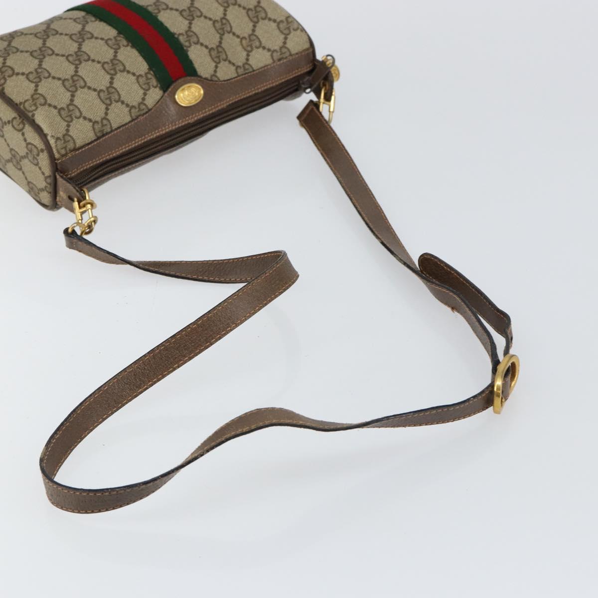 GUCCI GG Canvas Web Sherry Line Shoulder Bag PVC Leather Beige Red Auth 146145