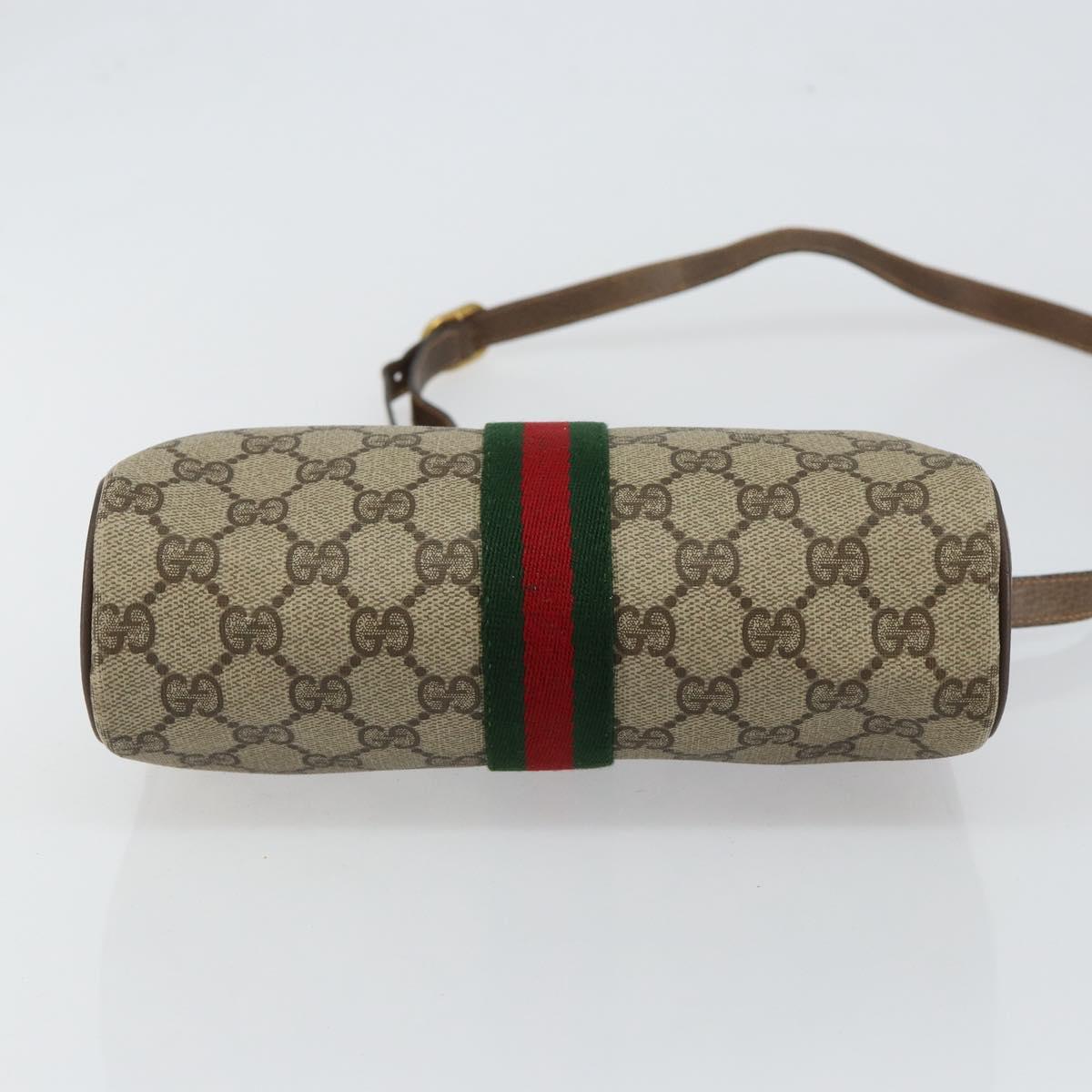 GUCCI GG Canvas Web Sherry Line Shoulder Bag PVC Leather Beige Red Auth 146145