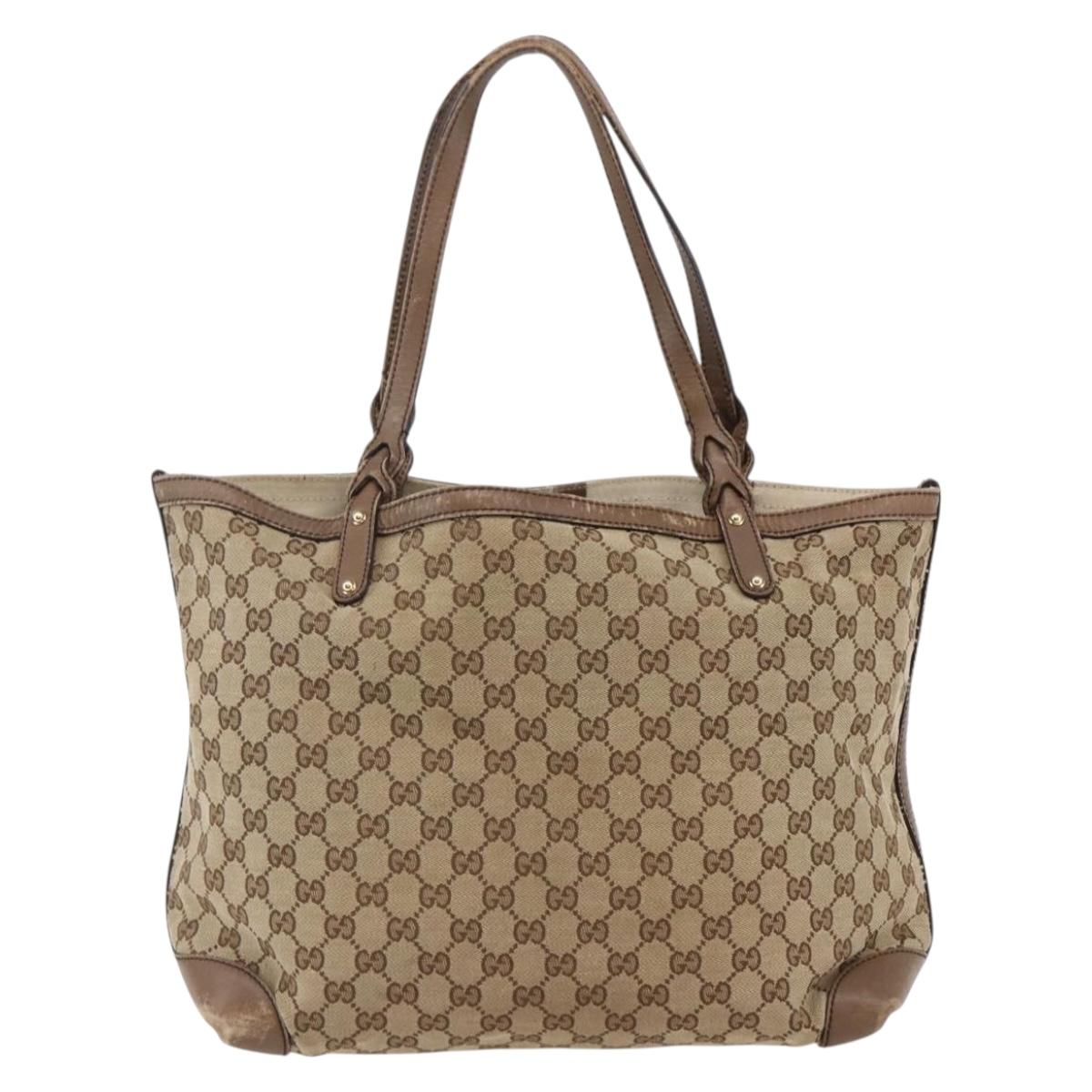 GUCCI GG Canvas Tote Bag Beige Auth 146146