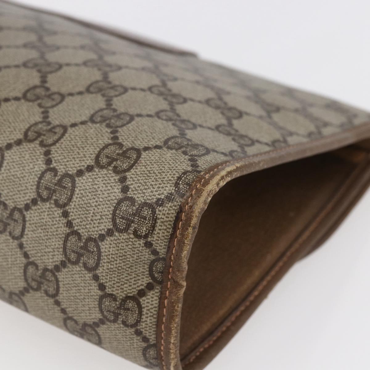 GUCCI GG Supreme Web Sherry Line Clutch Bag PVC Leather Beige Red Auth 146147