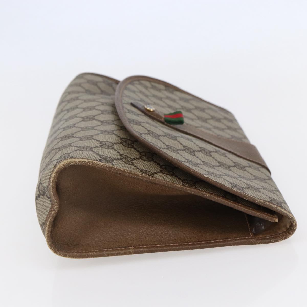 GUCCI GG Supreme Web Sherry Line Clutch Bag PVC Leather Beige Red Auth 146147