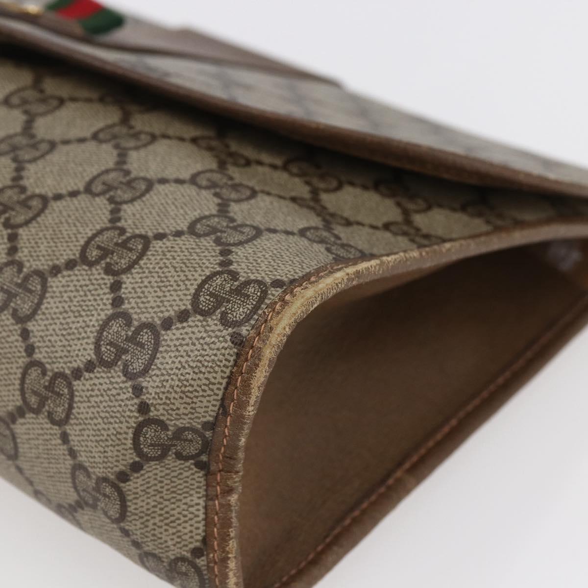 GUCCI GG Supreme Web Sherry Line Clutch Bag PVC Leather Beige Red Auth 146147