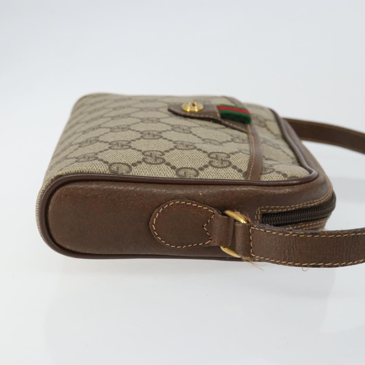 GUCCI GG Canvas Web Sherry Line Shoulder Bag PVC Leather Beige Red Auth 146150