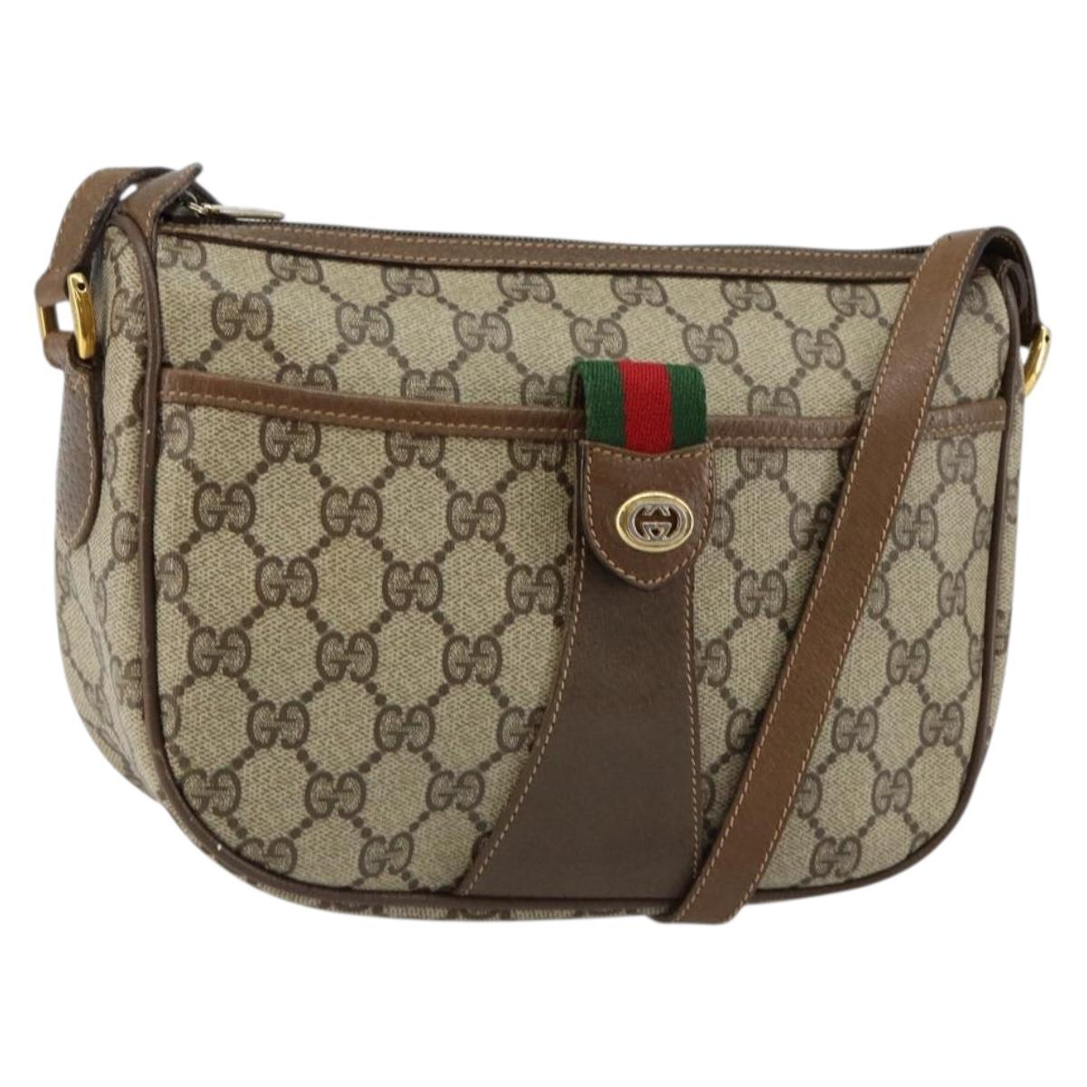 GUCCI GG Canvas Web Sherry Line Shoulder Bag PVC Leather Beige Red Auth 146151