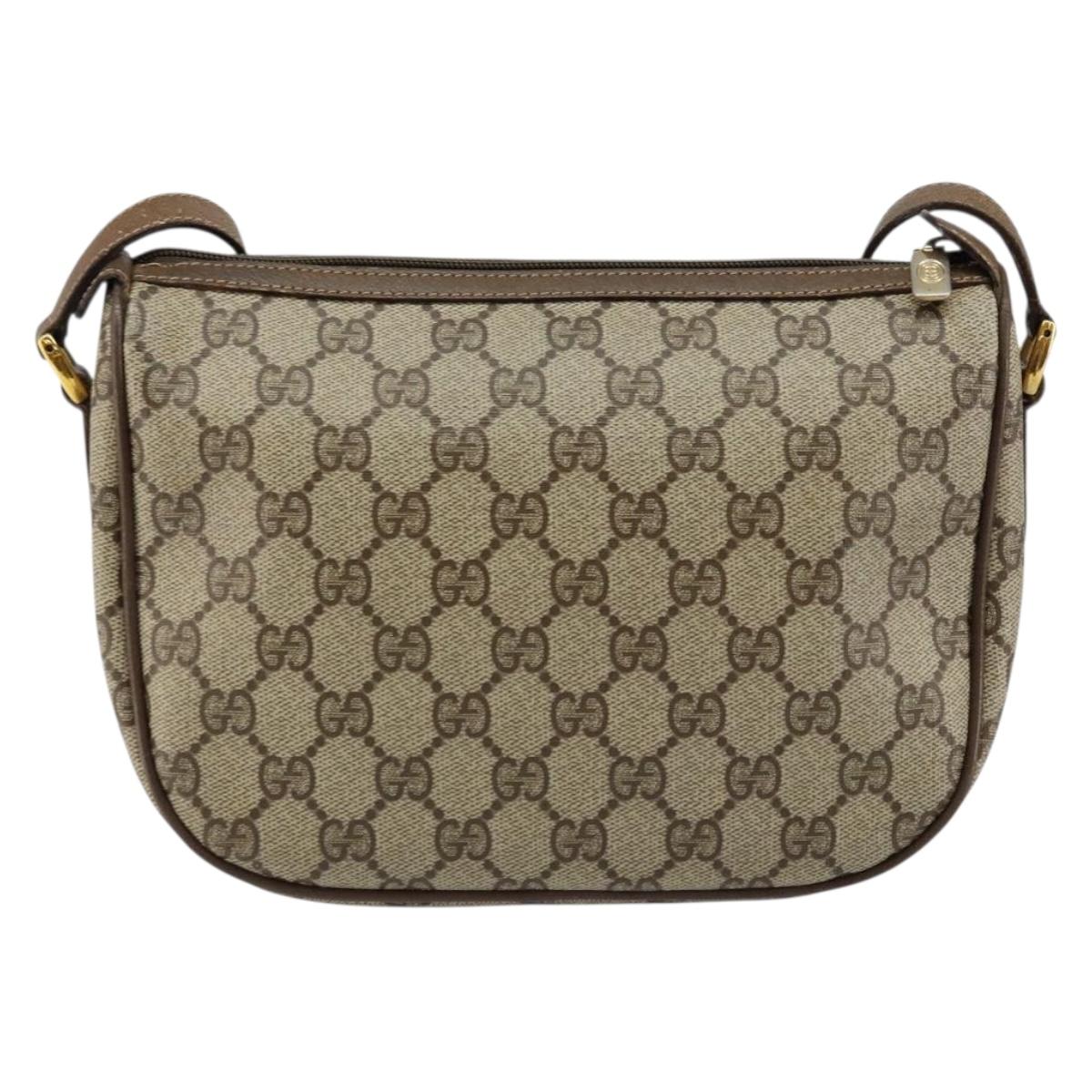 GUCCI GG Canvas Web Sherry Line Shoulder Bag PVC Leather Beige Red Auth 146151