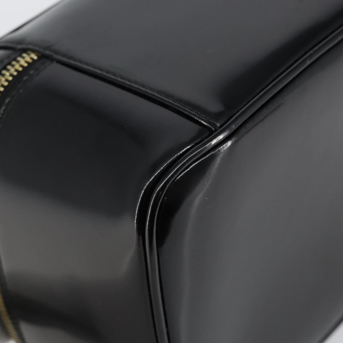 GUCCI Bamboo vanity Hand Bag Patent leather Black Auth 146152
