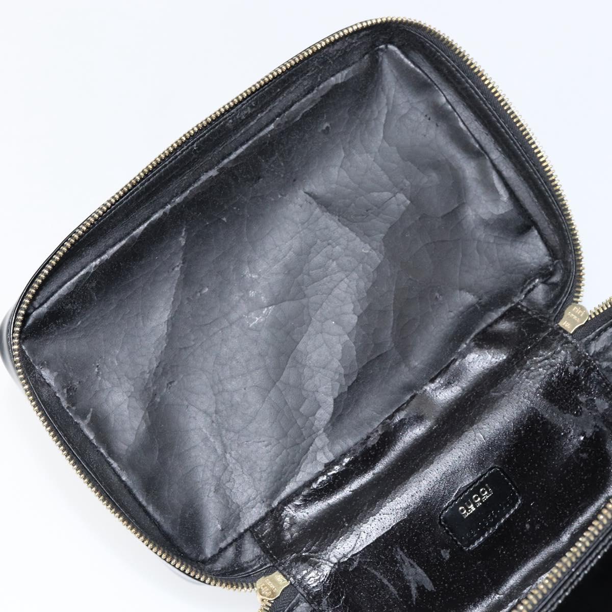 GUCCI Bamboo vanity Hand Bag Patent leather Black Auth 146152