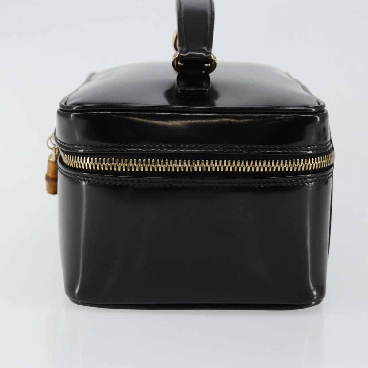 GUCCI Bamboo vanity Hand Bag Patent leather Black Auth 146152