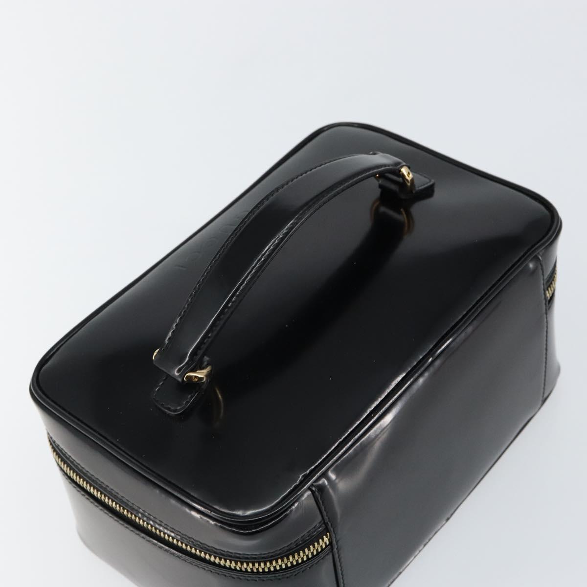 GUCCI Bamboo vanity Hand Bag Patent leather Black Auth 146152