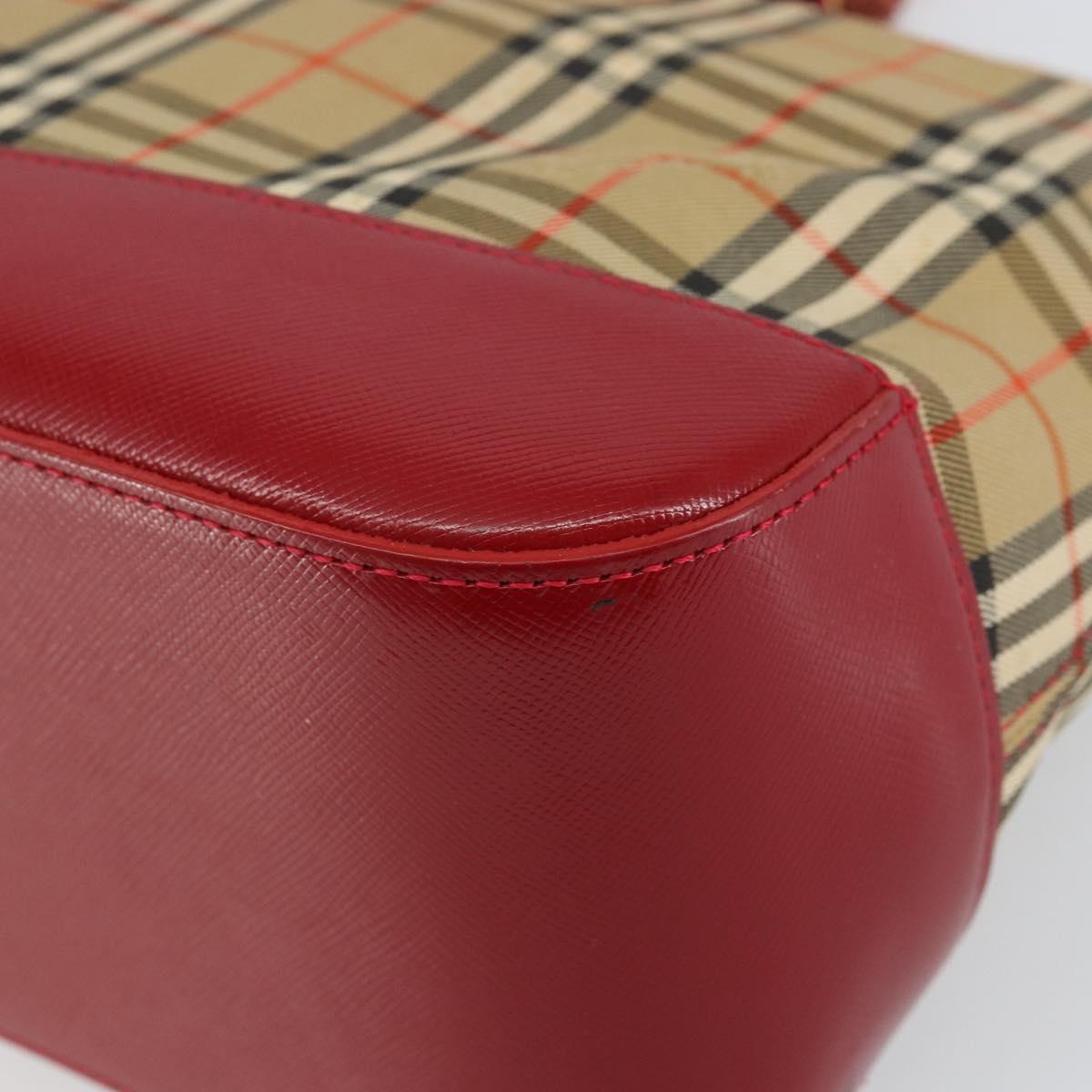 BURBERRY Nova Check Hand Bag Canvas Beige Red Auth 146153