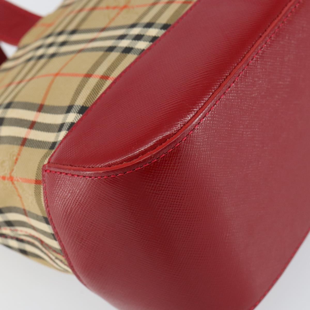 BURBERRY Nova Check Hand Bag Canvas Beige Red Auth 146153