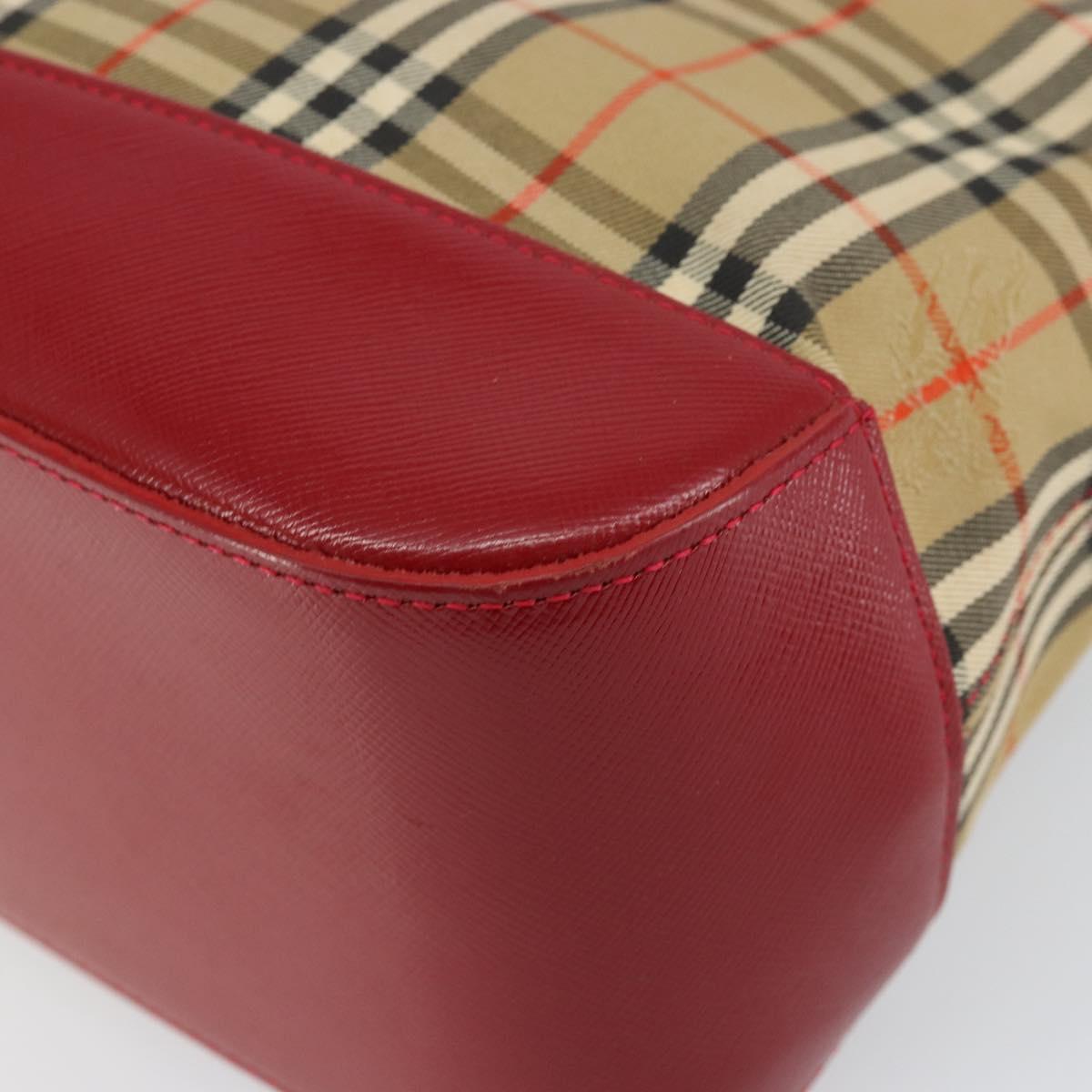 BURBERRY Nova Check Hand Bag Canvas Beige Red Auth 146153