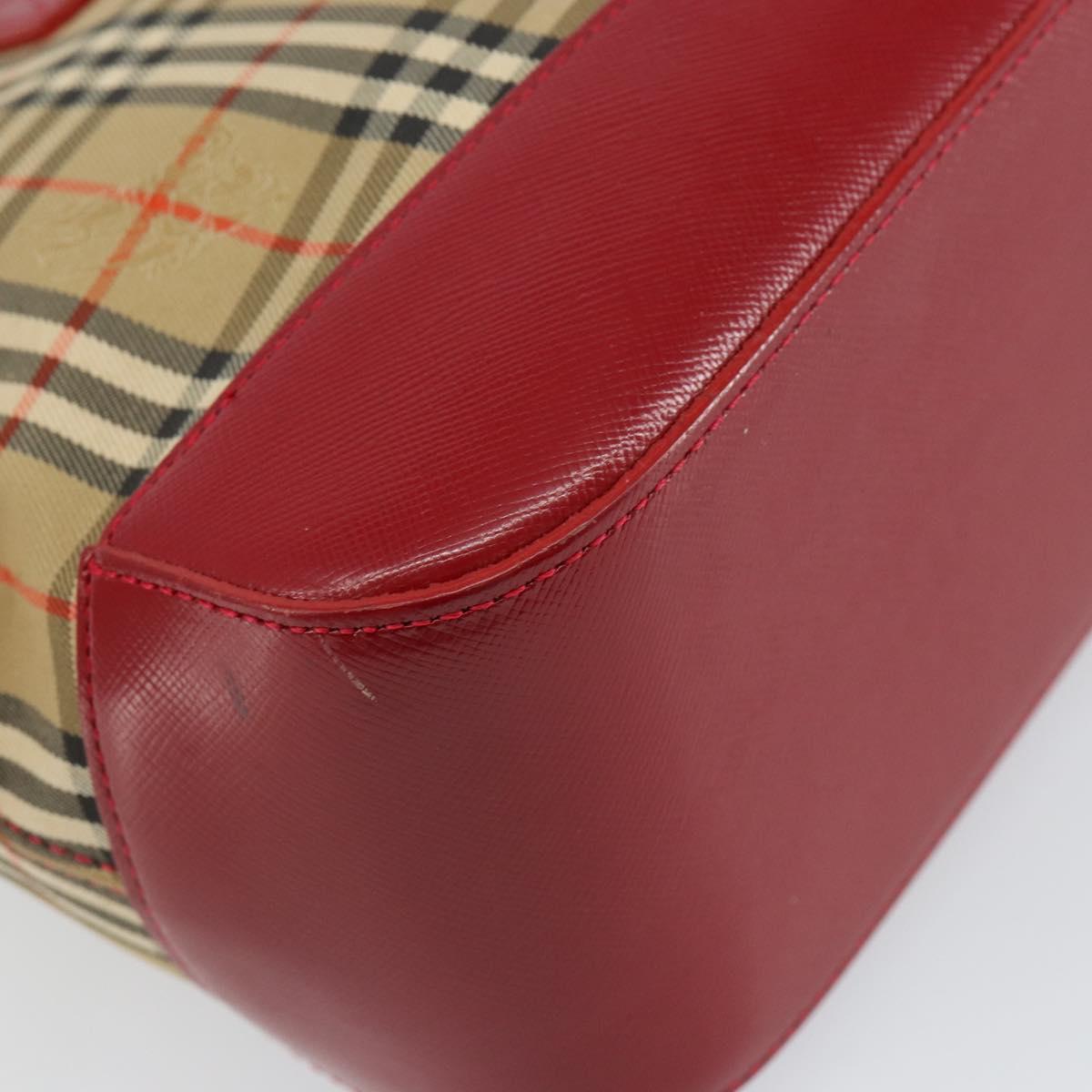BURBERRY Nova Check Hand Bag Canvas Beige Red Auth 146153