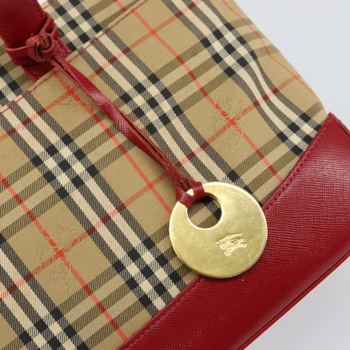 BURBERRY Nova Check Hand Bag Canvas Beige Red Auth 146153