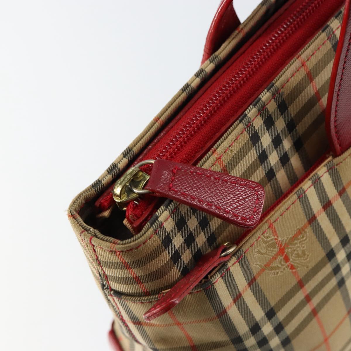 BURBERRY Nova Check Hand Bag Canvas Beige Red Auth 146153