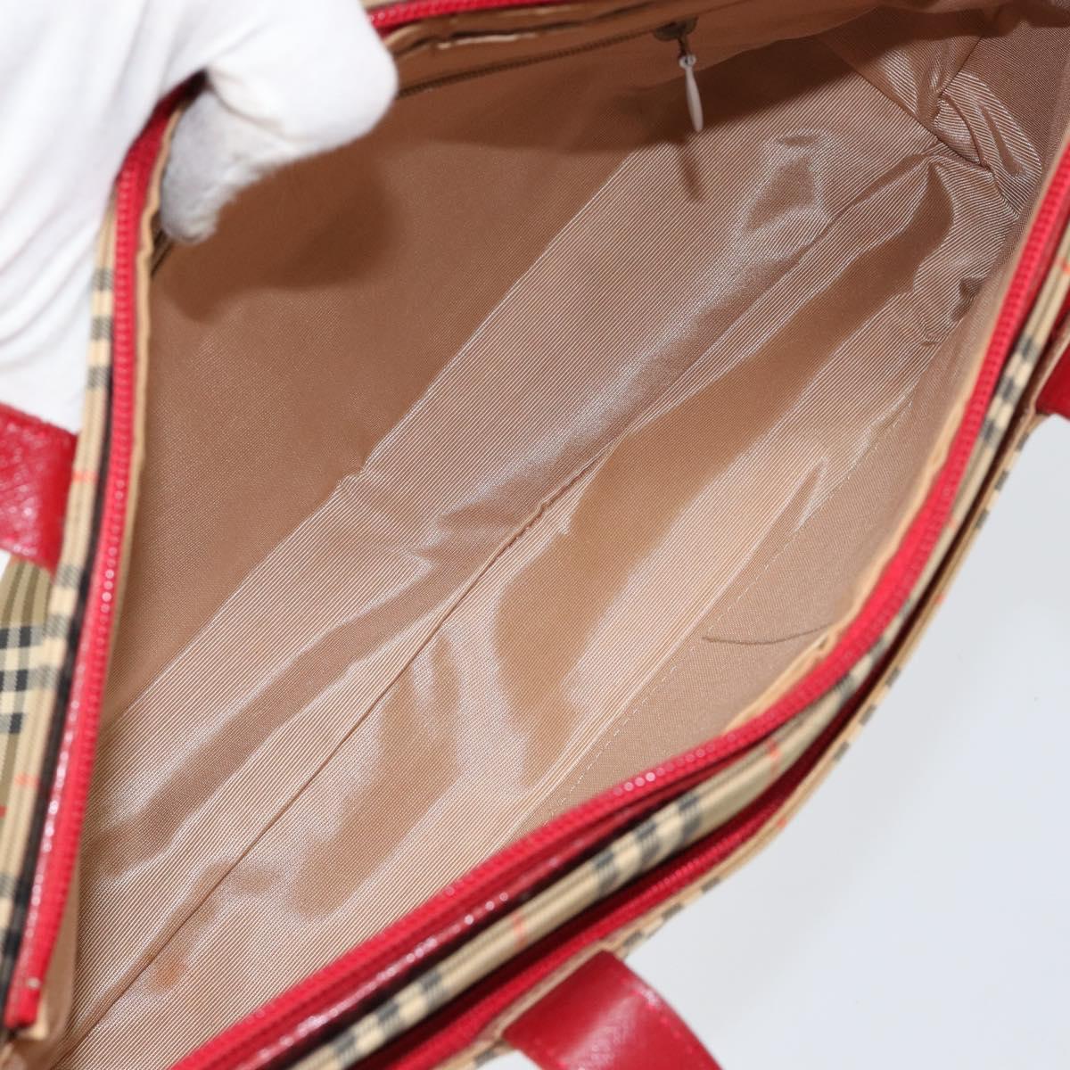 BURBERRY Nova Check Hand Bag Canvas Beige Red Auth 146153