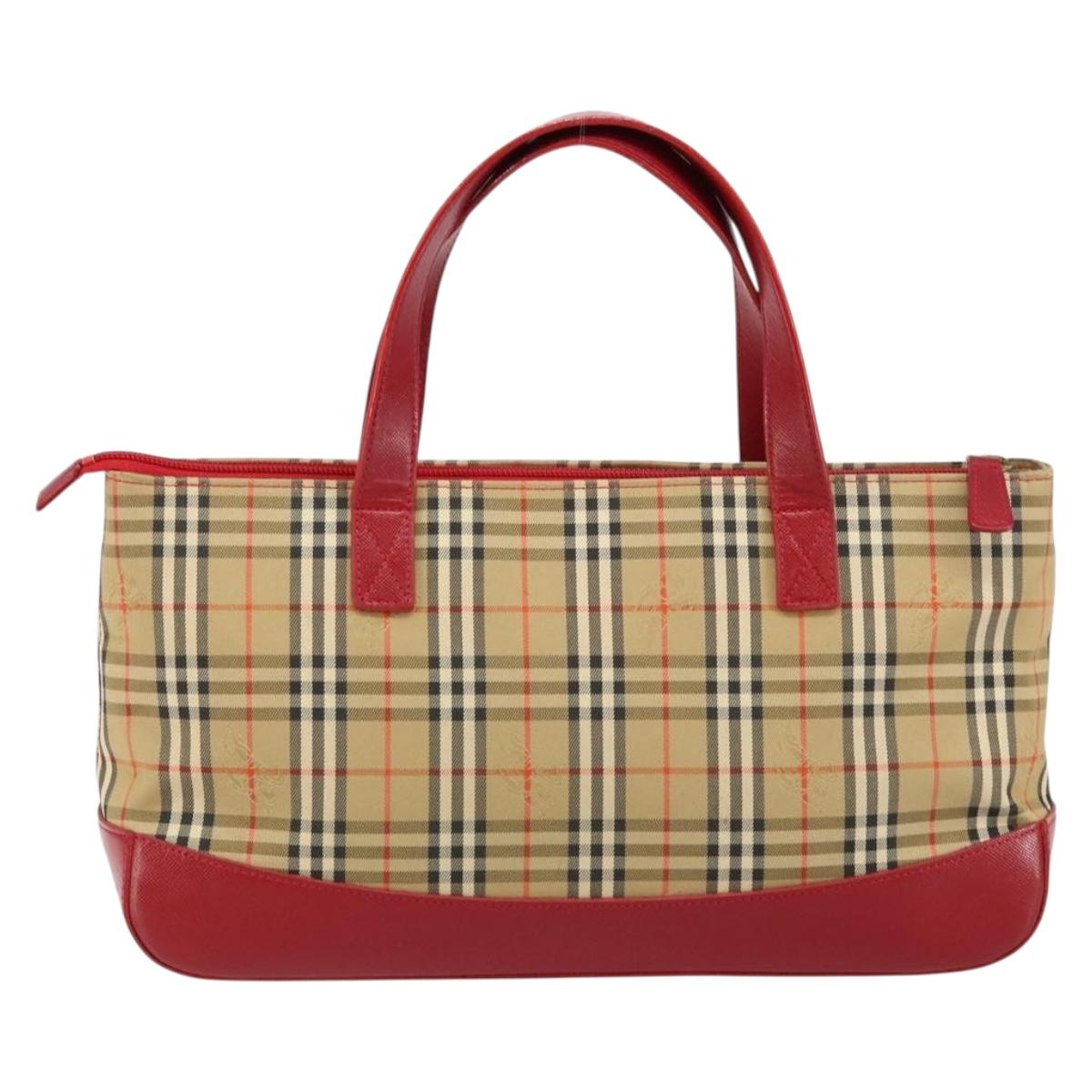 BURBERRY Nova Check Hand Bag Canvas Beige Red Auth 146153
