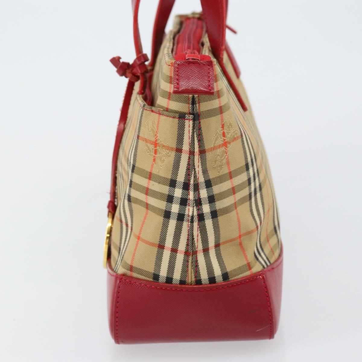 BURBERRY Nova Check Hand Bag Canvas Beige Red Auth 146153