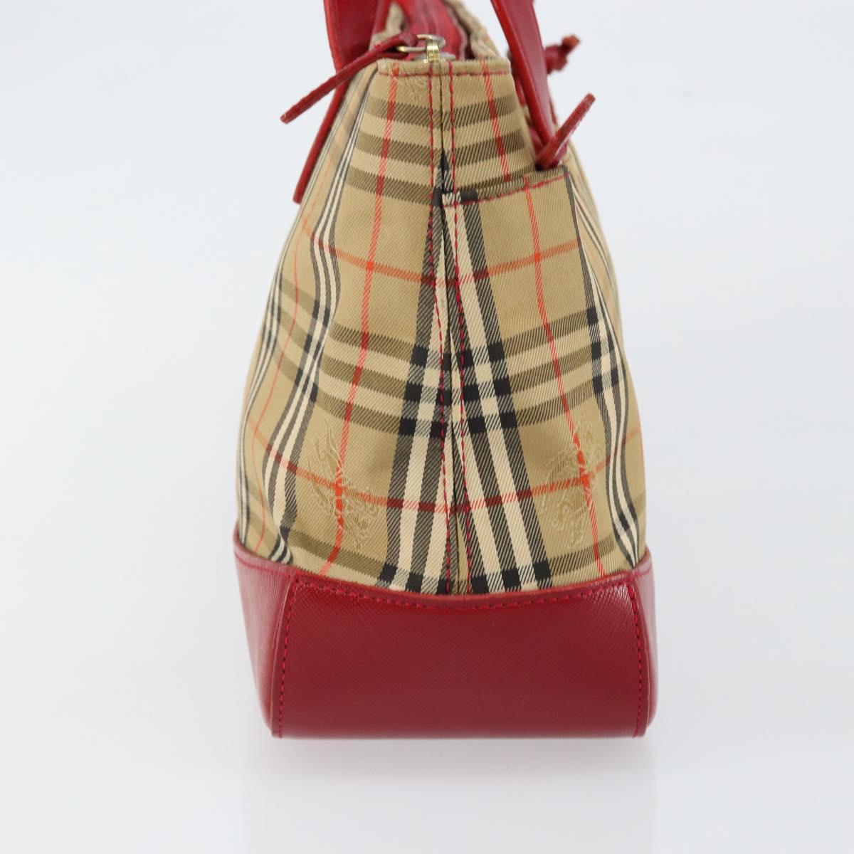 BURBERRY Nova Check Hand Bag Canvas Beige Red Auth 146153