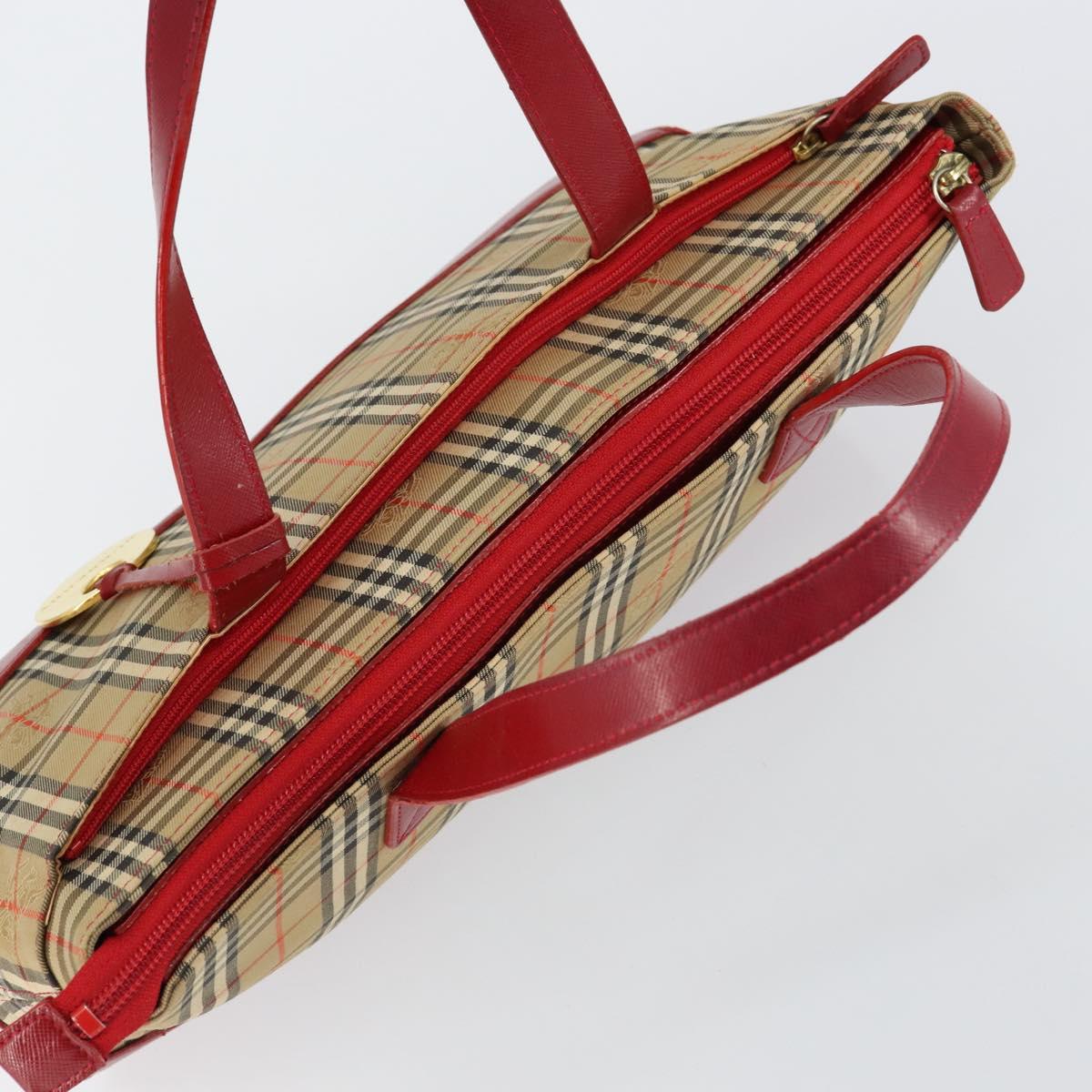 BURBERRY Nova Check Hand Bag Canvas Beige Red Auth 146153