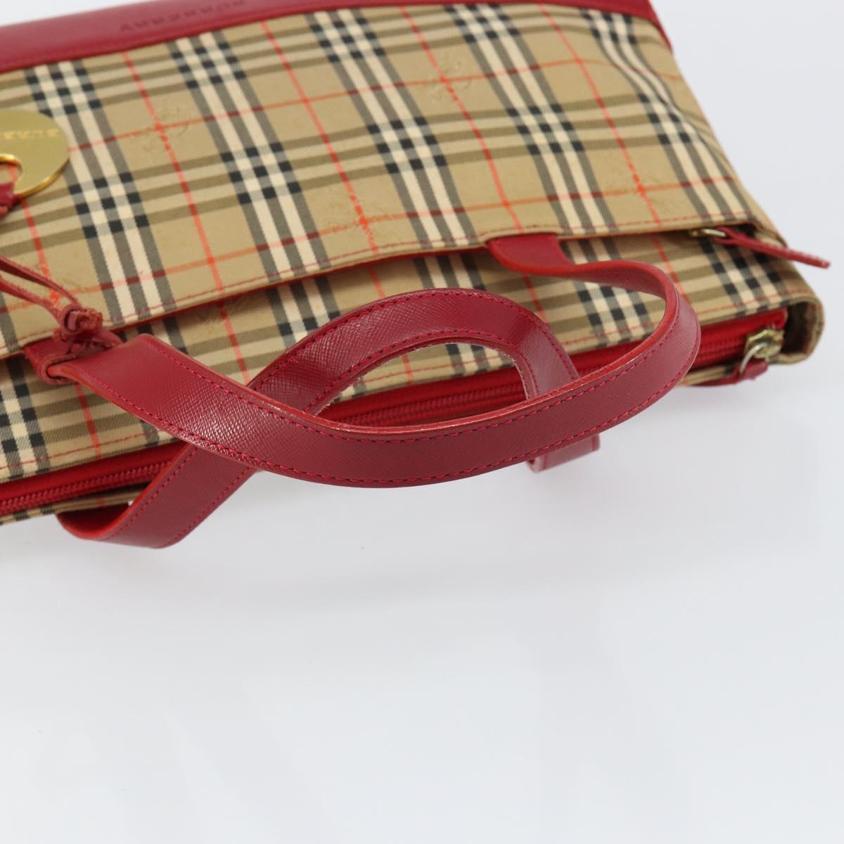 BURBERRY Nova Check Hand Bag Canvas Beige Red Auth 146153
