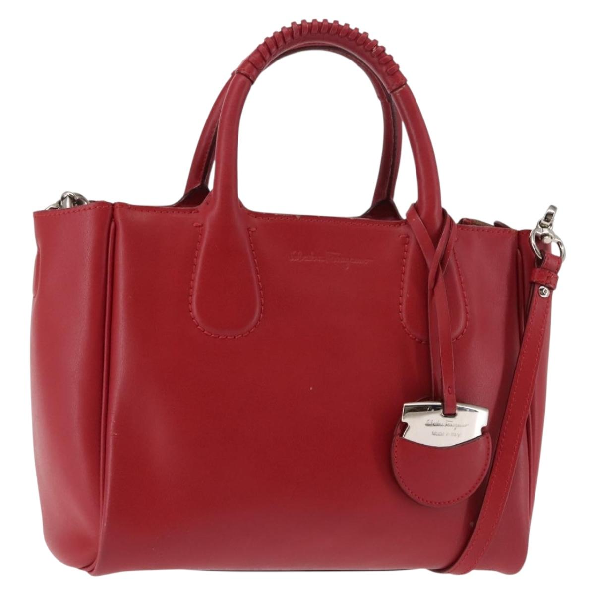 Salvatore Ferragamo Hand Bag Leather 2way Red Auth 146154