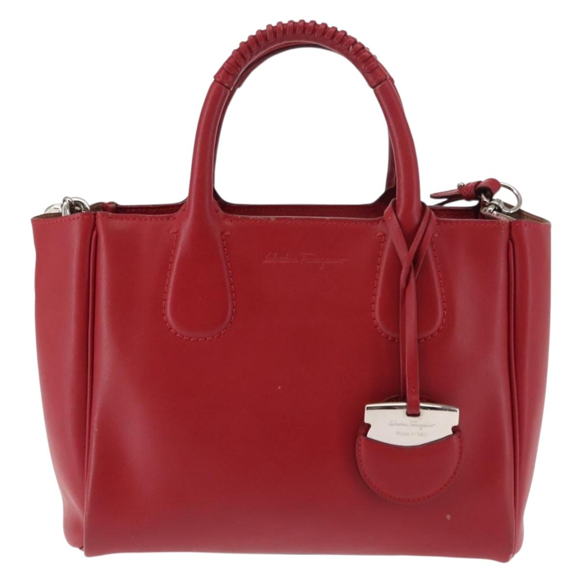 Salvatore Ferragamo Hand Bag Leather 2way Red Auth 146154