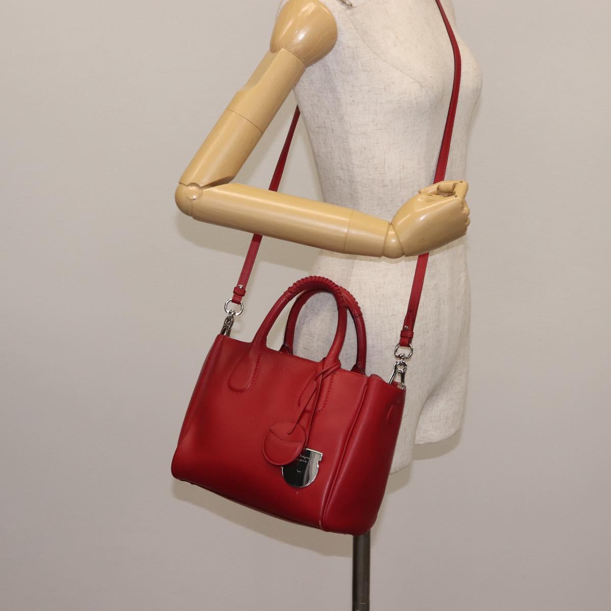 Salvatore Ferragamo Hand Bag Leather 2way Red Auth 146154
