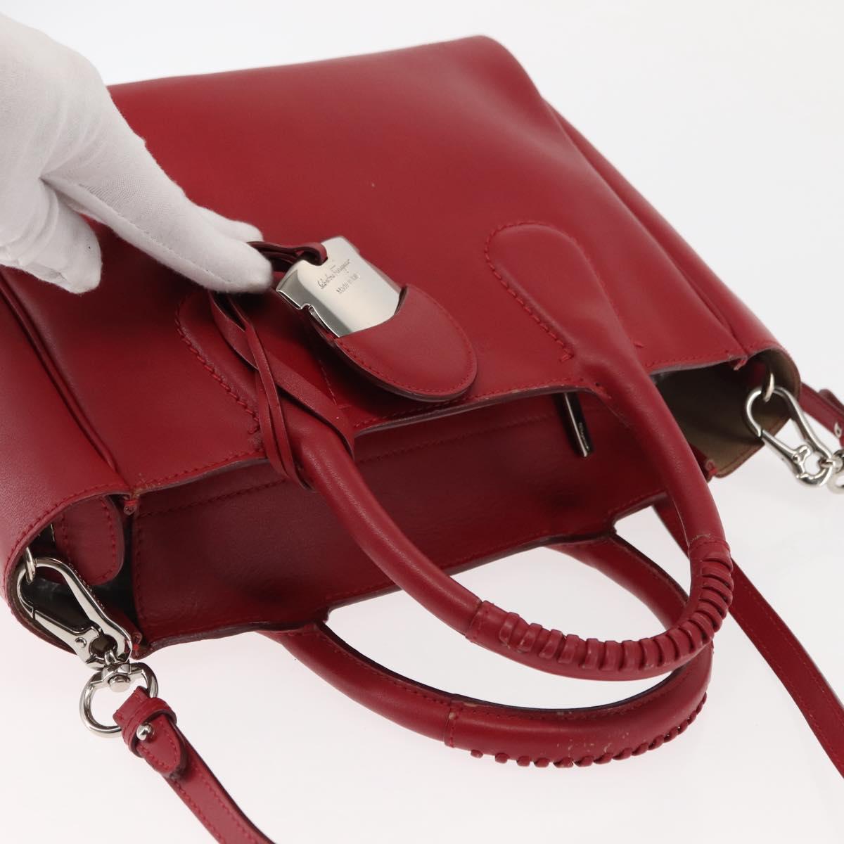 Salvatore Ferragamo Hand Bag Leather 2way Red Auth 146154