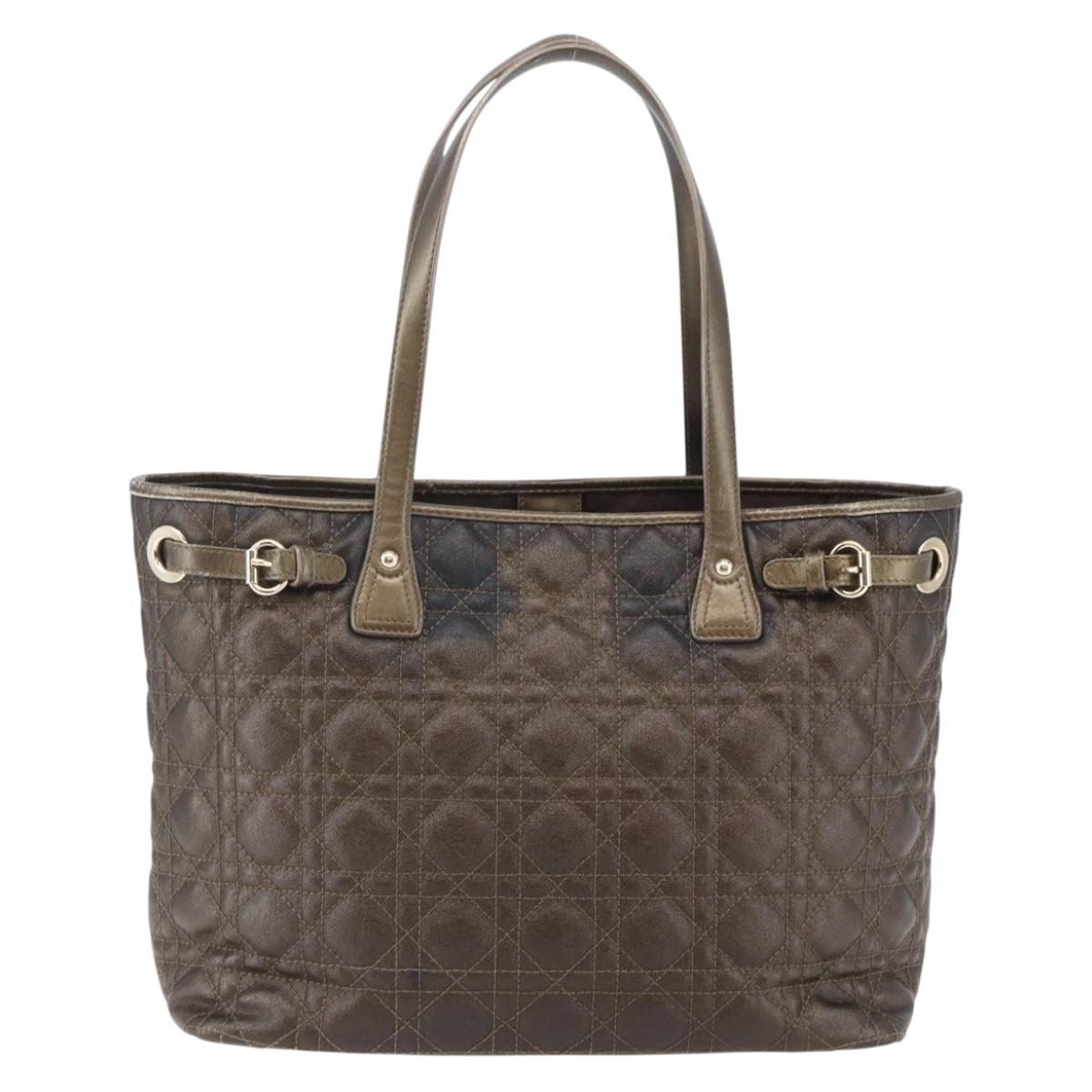 Christian Dior Canage Panarea Tote Bag Coated Canvas Bronze Gold Auth 146155