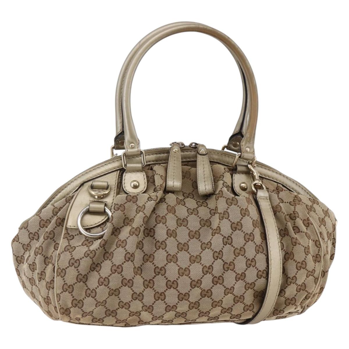 GUCCI GG Canvas Hand Bag 2way Beige Gold Auth 146157