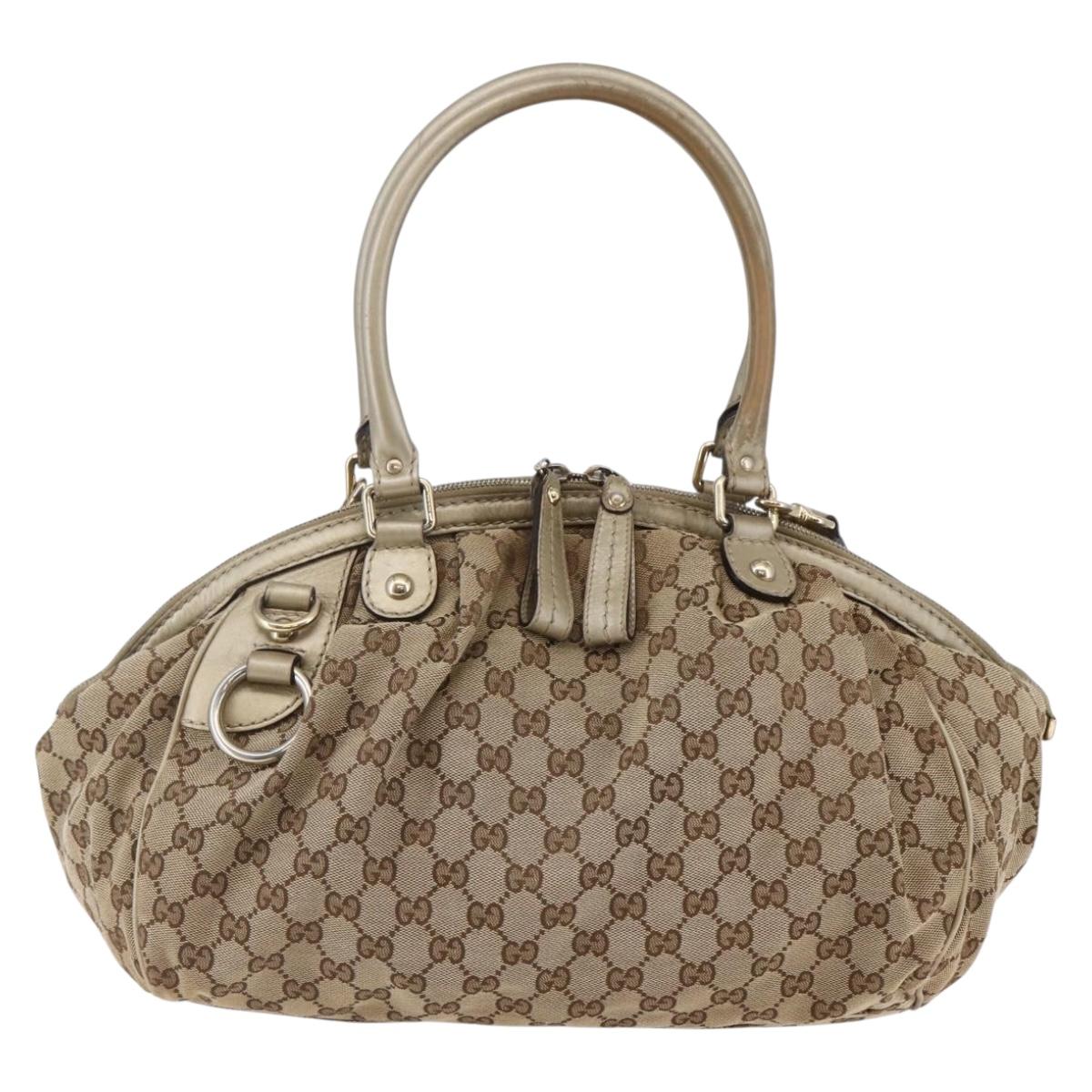 GUCCI GG Canvas Hand Bag 2way Beige Gold Auth 146157