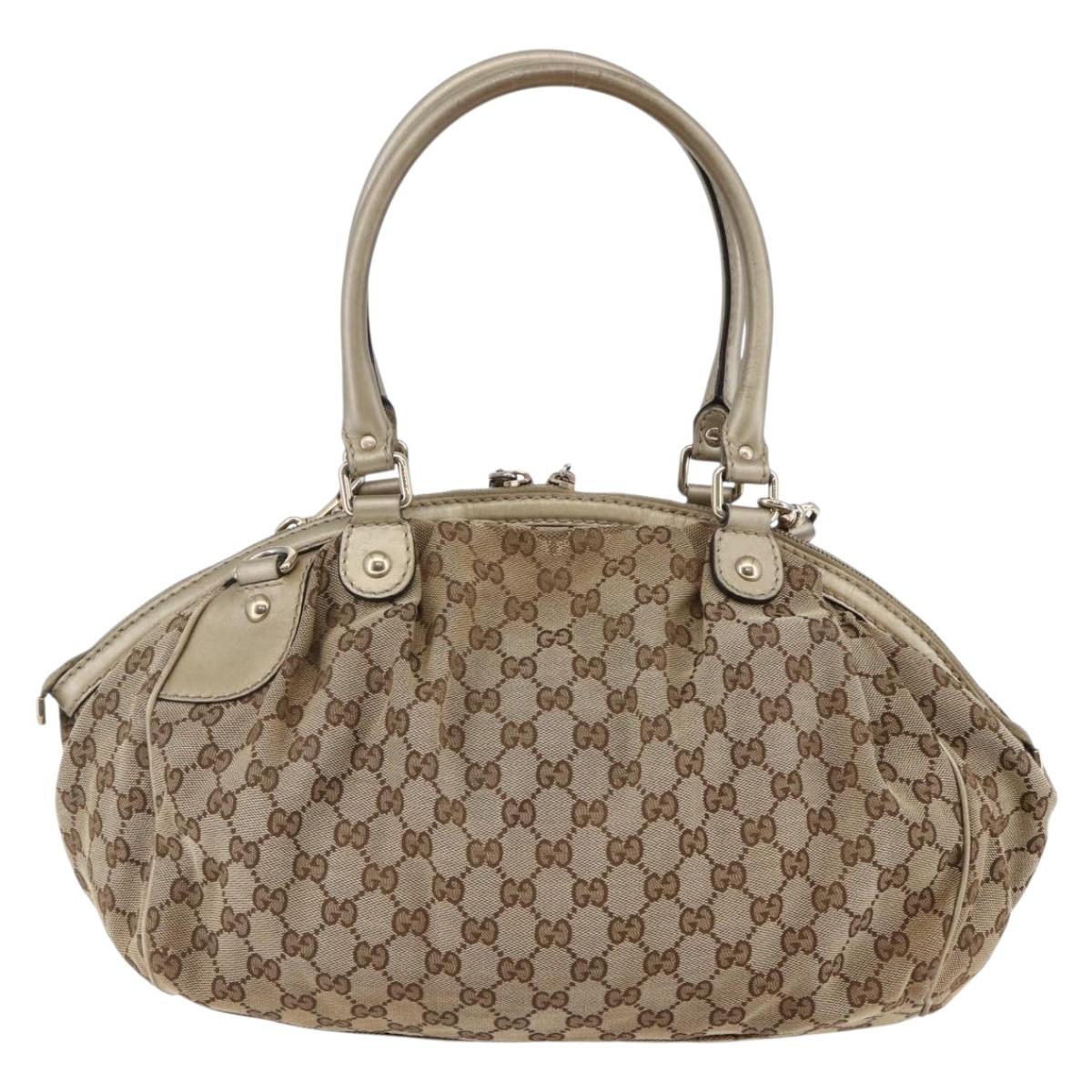 GUCCI GG Canvas Hand Bag 2way Beige Gold Auth 146157