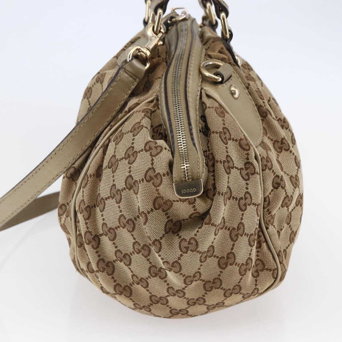 GUCCI GG Canvas Hand Bag 2way Beige Gold Auth 146157
