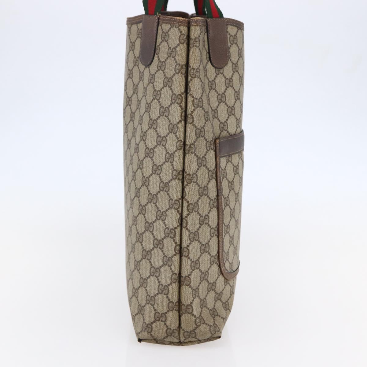 GUCCI GG Supreme Web Sherry Line Tote Bag PVC Leather Beige Red Auth 146158