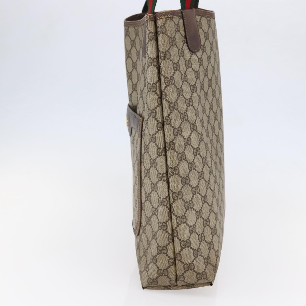 GUCCI GG Supreme Web Sherry Line Tote Bag PVC Leather Beige Red Auth 146158