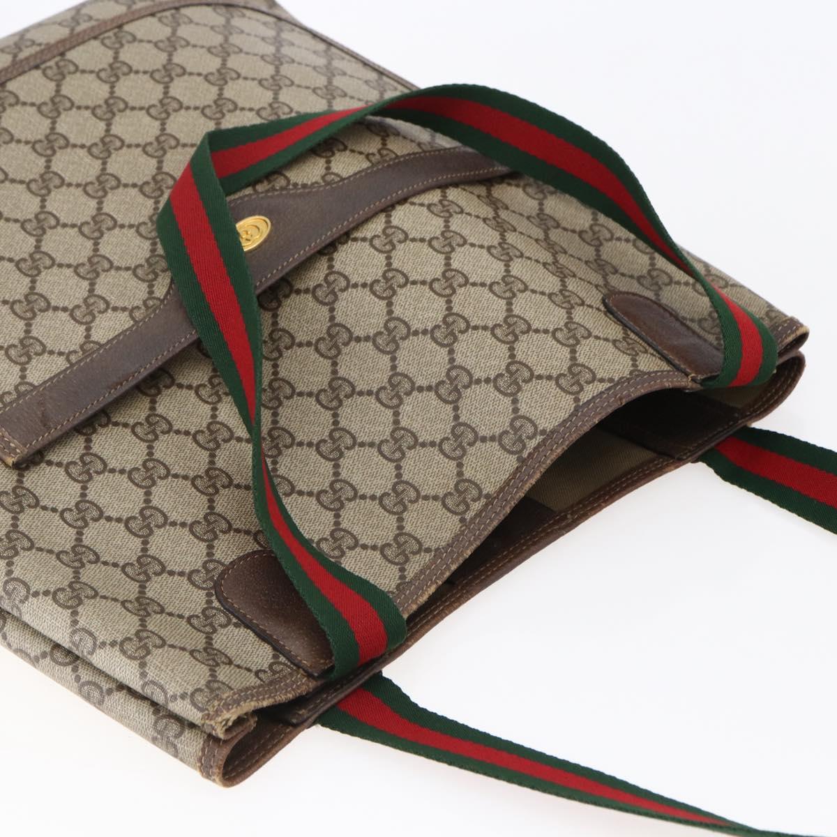 GUCCI GG Supreme Web Sherry Line Tote Bag PVC Leather Beige Red Auth 146158