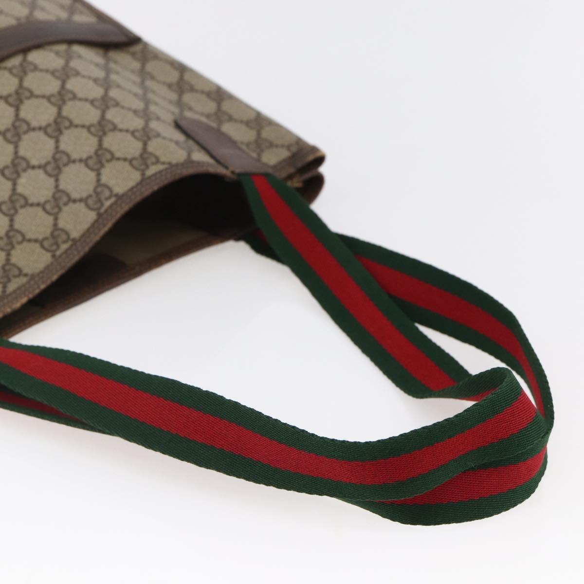 GUCCI GG Supreme Web Sherry Line Tote Bag PVC Leather Beige Red Auth 146158