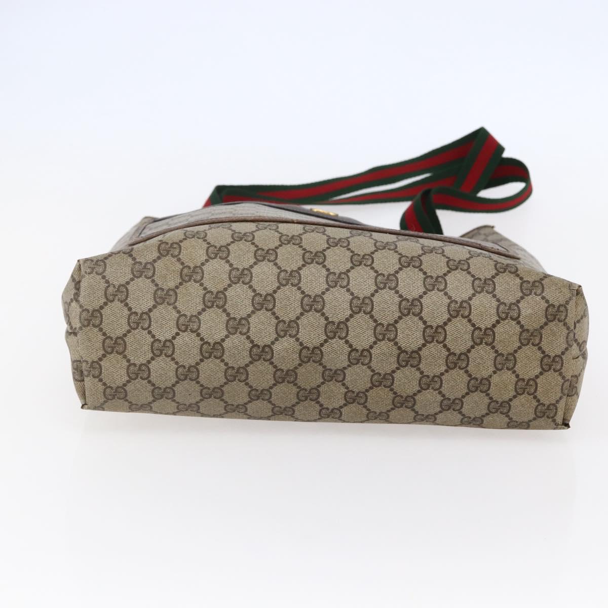 GUCCI GG Supreme Web Sherry Line Tote Bag PVC Leather Beige Red Auth 146158
