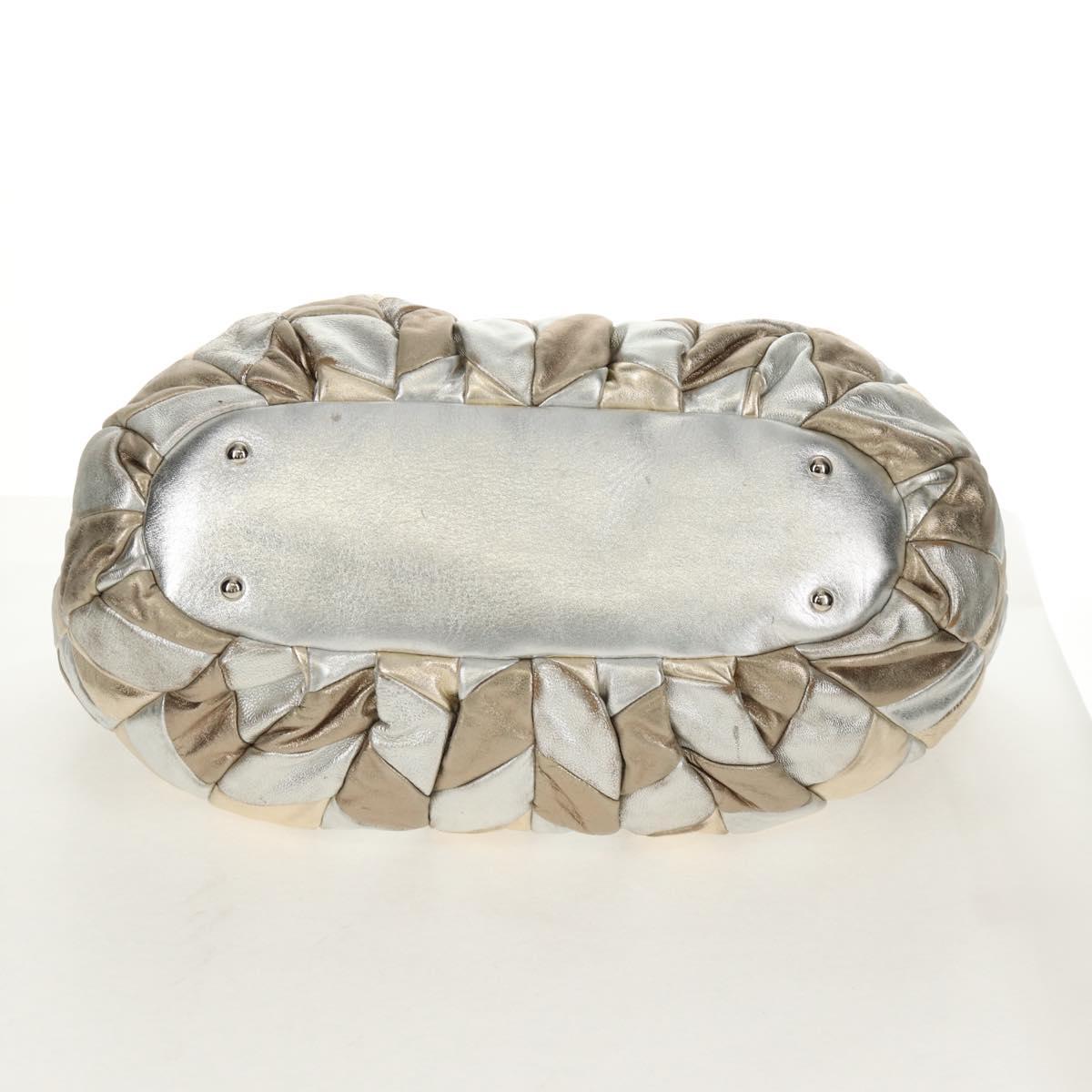 Miu Miu Hand Bag Leather 2way Champagne Gold Silver Auth 146159