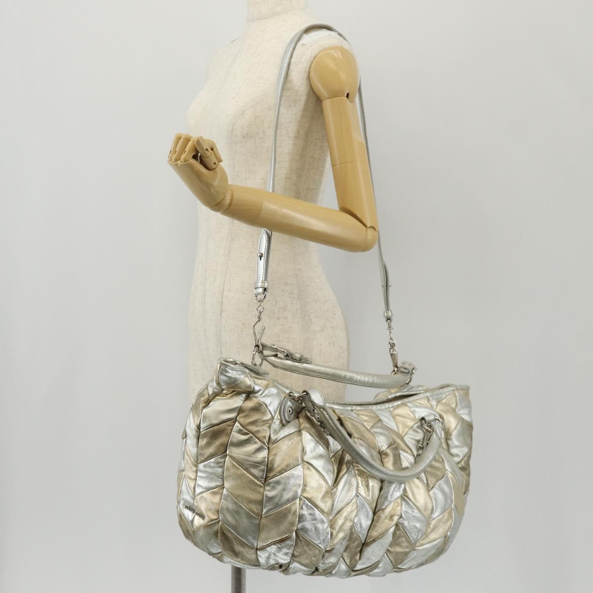 Miu Miu Hand Bag Leather 2way Champagne Gold Silver Auth 146159