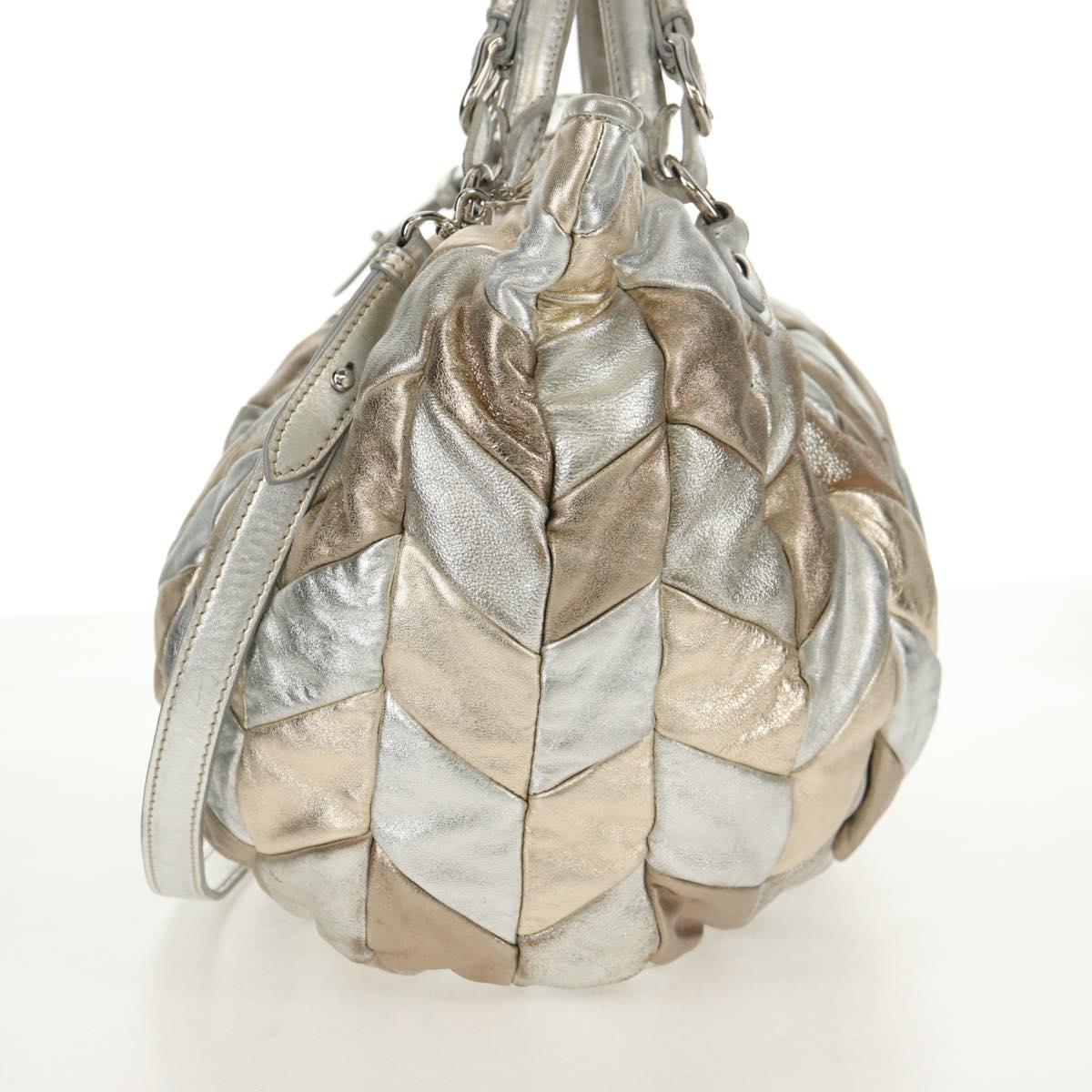 Miu Miu Hand Bag Leather 2way Champagne Gold Silver Auth 146159