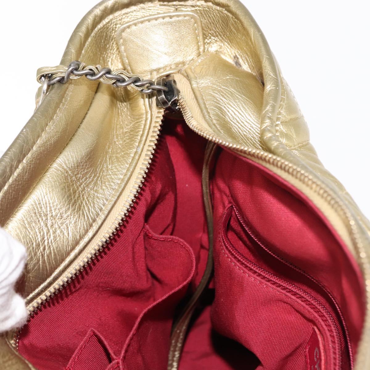CHANEL Shoulder Bag Leather Gold Silver CC Auth 146160