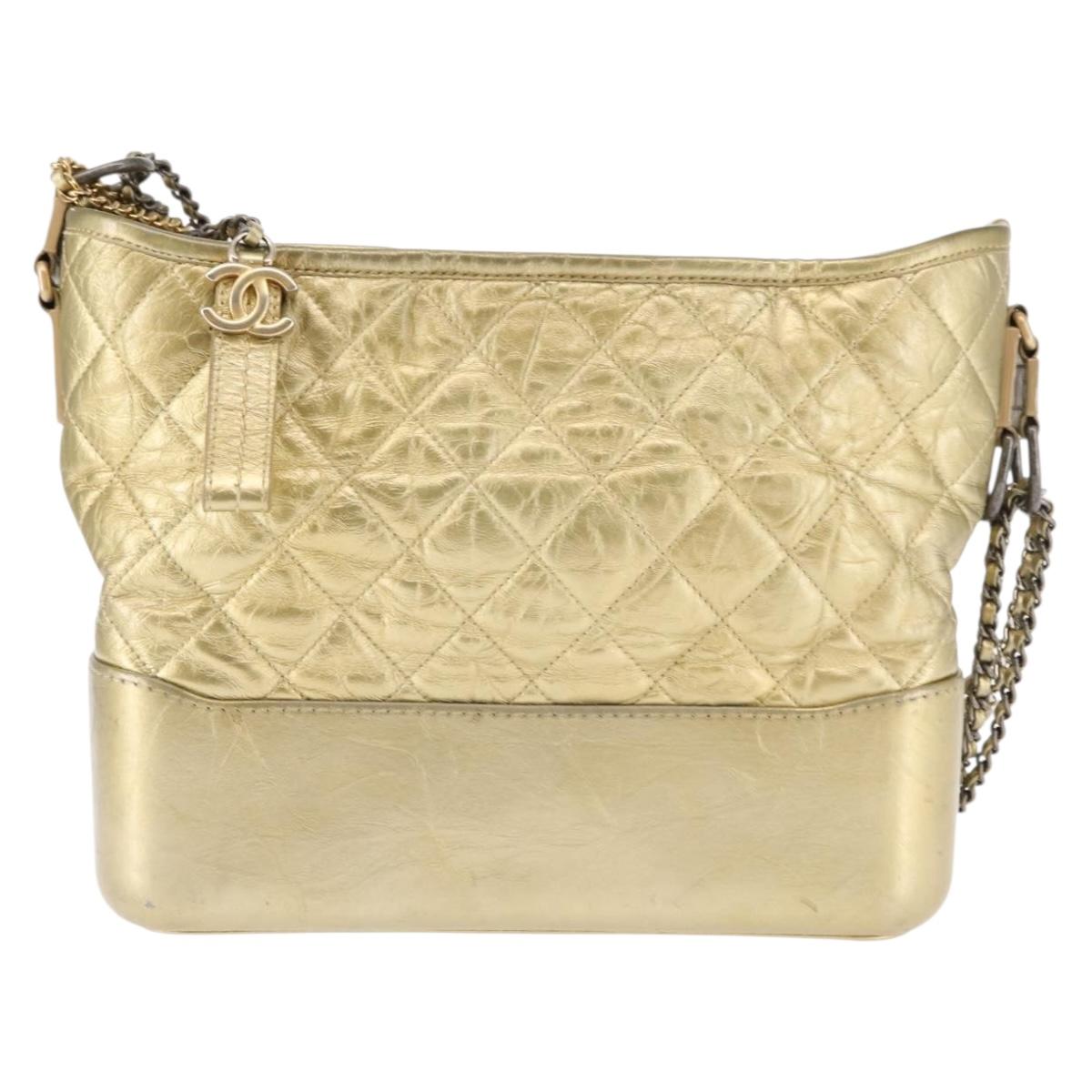 CHANEL Shoulder Bag Leather Gold Silver CC Auth 146160