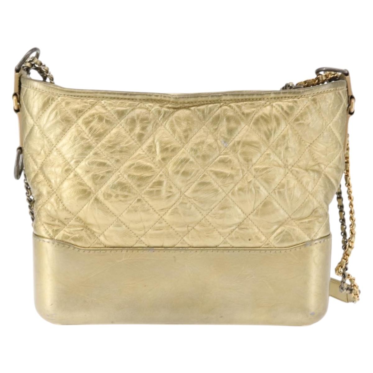 CHANEL Shoulder Bag Leather Gold Silver CC Auth 146160