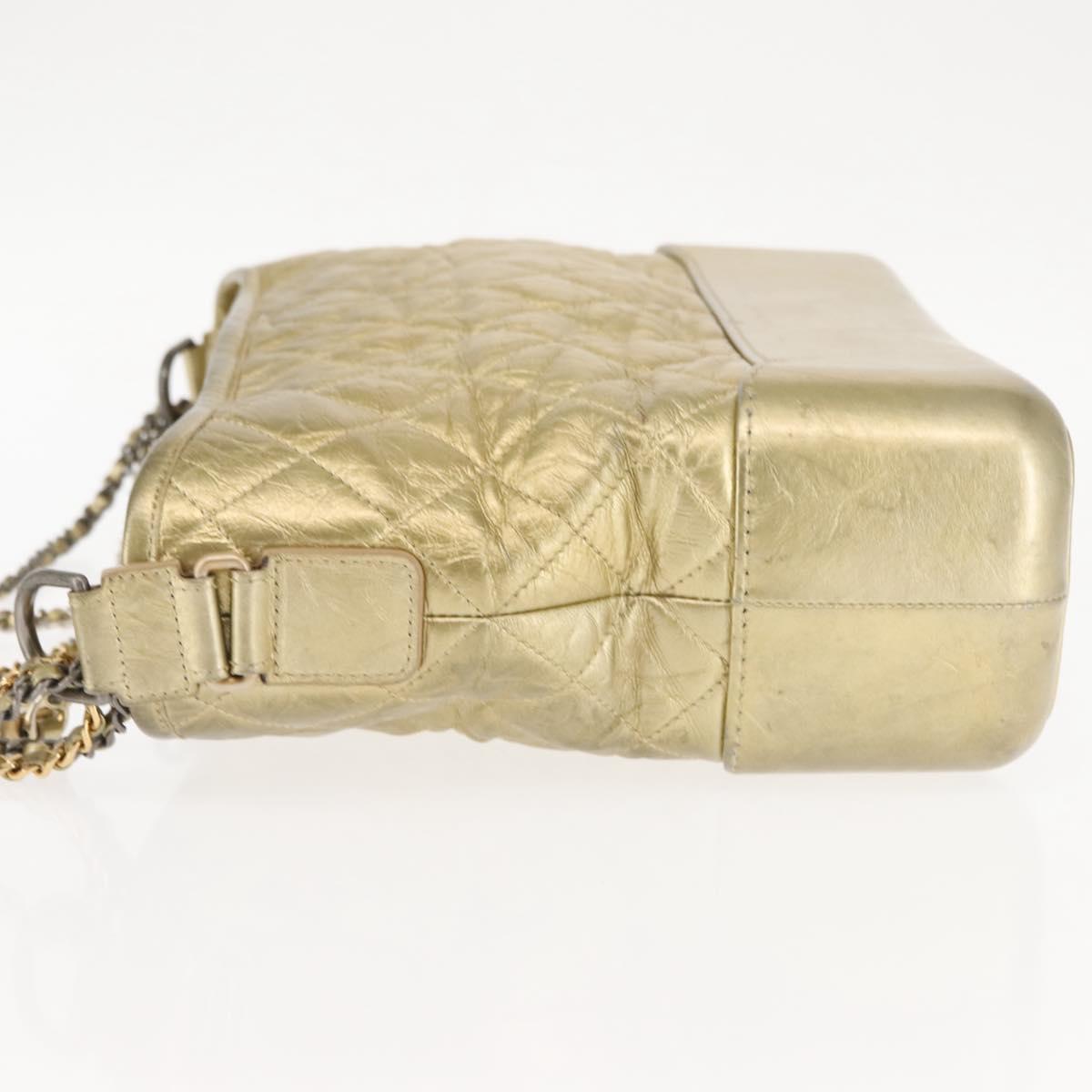 CHANEL Shoulder Bag Leather Gold Silver CC Auth 146160