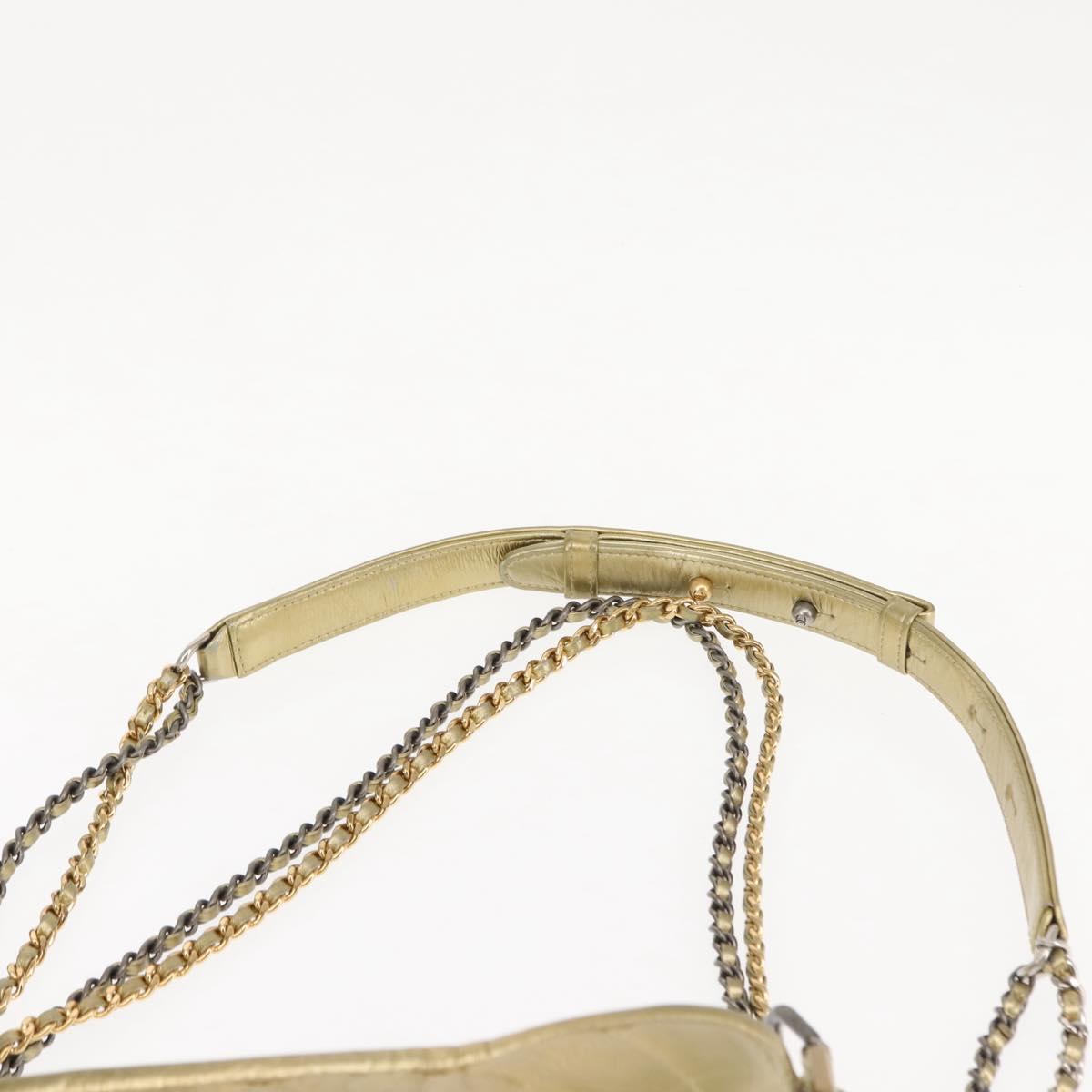 CHANEL Shoulder Bag Leather Gold Silver CC Auth 146160