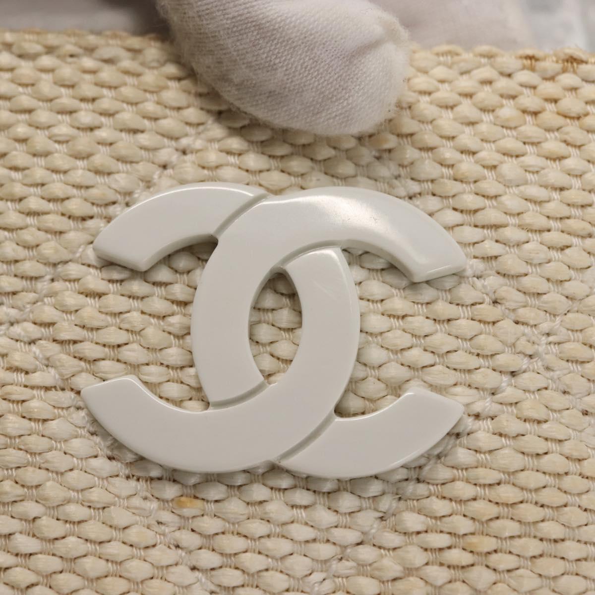 CHANEL Matelasse Tote Bag Straw White Gold CC Auth 146247
